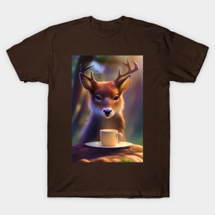 Deer with a mug cup of morning coffee T-Shirt